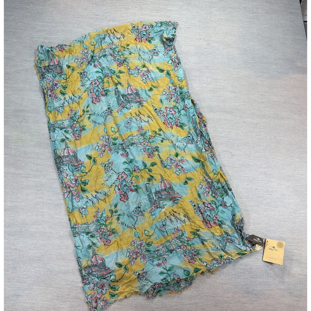 Patricia Nash Florence Italy Print Scarf Mustard Yellow Pink Blue Soft Classy